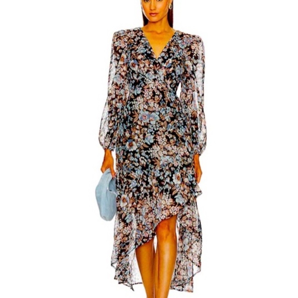 Astr Floral Maxi Dress in Black and Light Blue